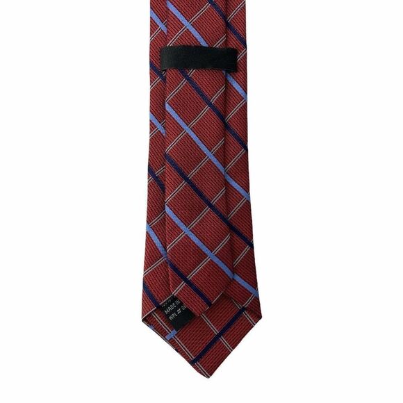 Boys Clip On Tie Red Blue Diagonal Striped Classic Pointed Tie One Size Cute - Picture 4 of 5